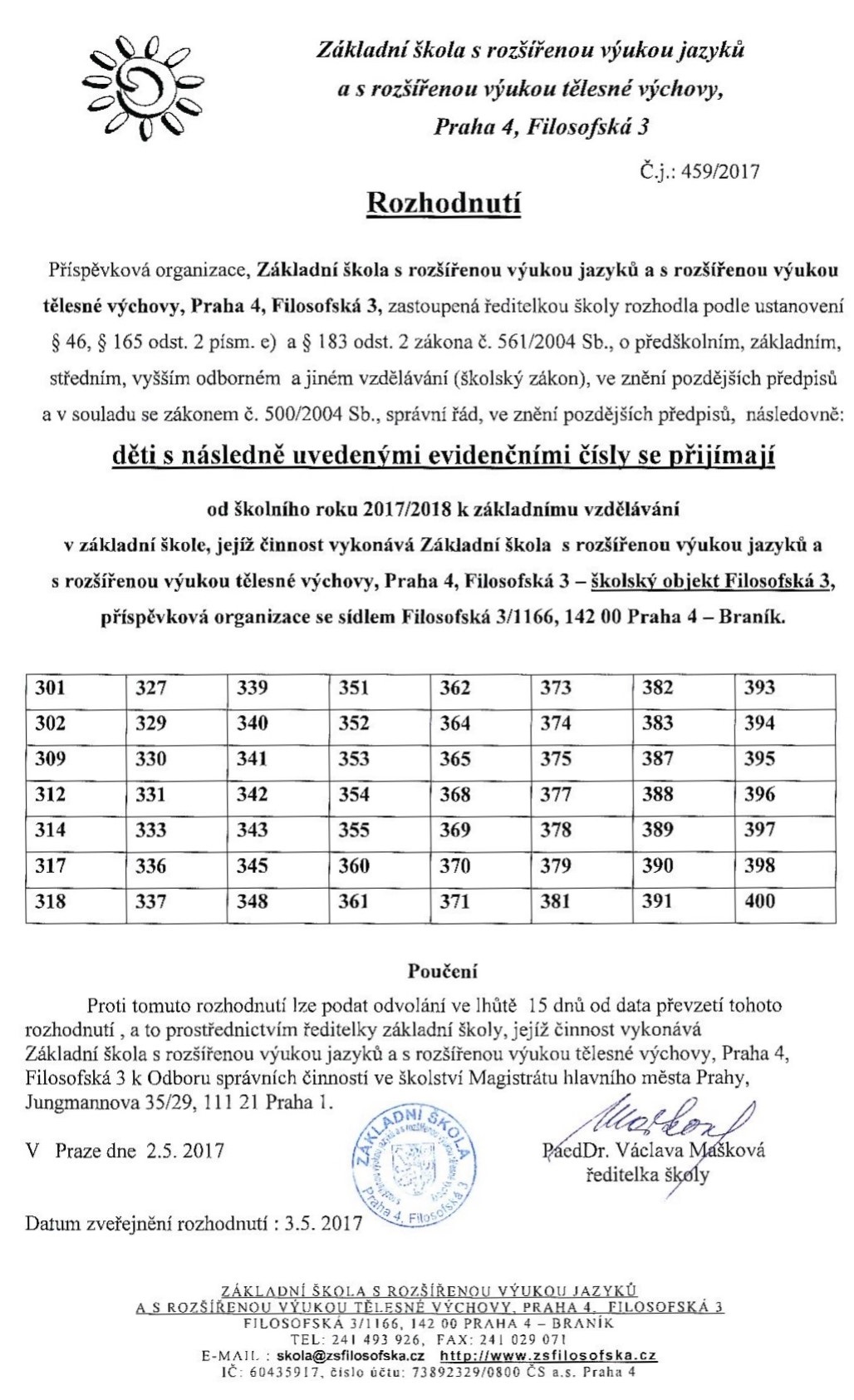 rozhodnuti zapis filosofska 2017 18